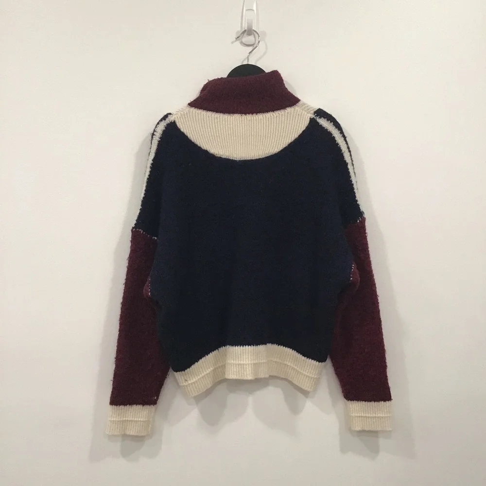 ba&sh Colorblock Lady Cadigan Benji Sweater Womens 1 Navy Burgundy US Small wool